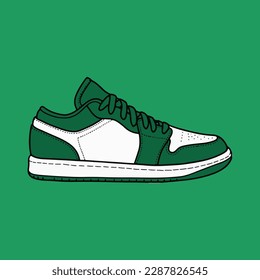 Sneakers Shoes Low Green-White Vector