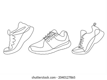Sneakers shoes minimalist flat line collection.Continuous line