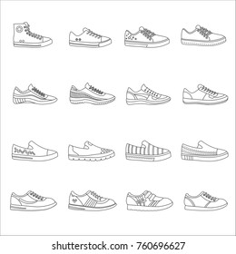 Sneakers Shoes Outline Line Stroke Icons Stock Vector (Royalty Free ...