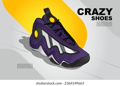 Sneakers Shoes Purple Yellow White Crazy Color Vector