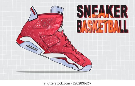 Sneakers Shoes with Red Color and graphic Vector