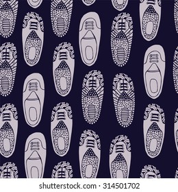 Sneakers. Shoes Seamless pattern. Sport shoes Hand drawn.