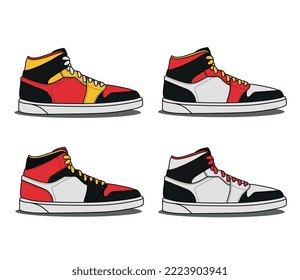 Sneakers shoes set. Isolated man sneakers shoes with shoelaces icon collection. Sport footwear fashion design vector illustration