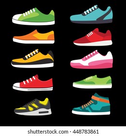 Sneakers, shoes, trainers sport flat vector set