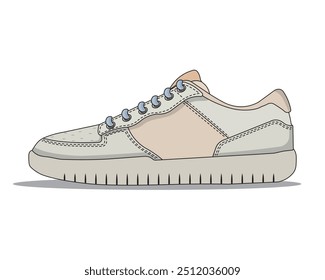 Sneakers sapatos vetor, arte e ilustração estilo animado com alta qualidade. Acessório, sapato, estilo de vida, moderno, novo, objeto, par, vermelho, corrida, venda, set, cadarço, renda, sapatos. 