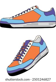 Sneakers shoes vector, Sneakers in flat style, Isolated sneakers shoes fashion, Sneakers drawing flat retro