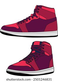 Sneakers shoes vector, Sneakers in flat style, Isolated sneakers shoes fashion, Sneakers drawing flat retro