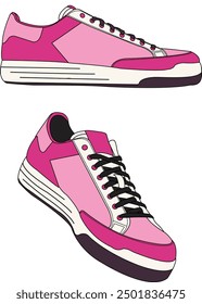 Sneakers shoes vector, Sneakers in flat style, Isolated sneakers shoes fashion, Sneakers drawing flat retro