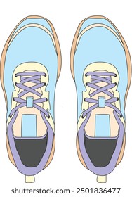 Sneakers shoes vector, Sneakers in flat style, Isolated sneakers shoes fashion, Sneakers drawing flat retro