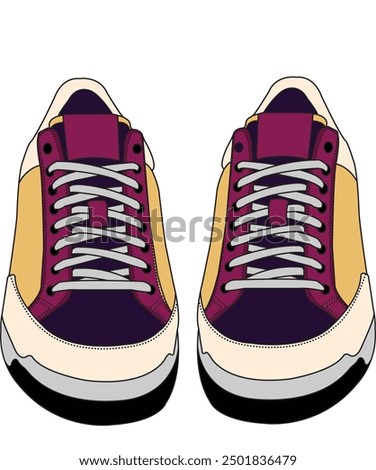 Sneakers shoes vector, Sneakers in flat style, Isolated sneakers shoes fashion, Sneakers drawing flat retro