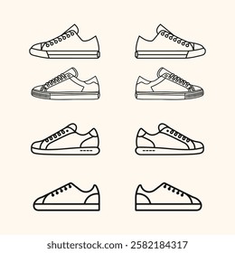 Sneakers shoes vector icon set illustrations design