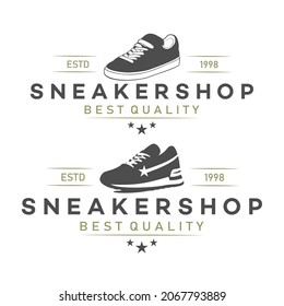 Sneakers shop logo design. Shoes store. Sneaker vector illustration