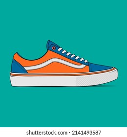 Sneakers side view. Sneaker shoe. Sneakers in flat style. Consept. Flat design. Vector illustration. Fashion sneakers.