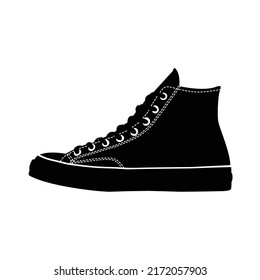 Sneakers Silhouette. Black and White Icon Design Element on Isolated White Background