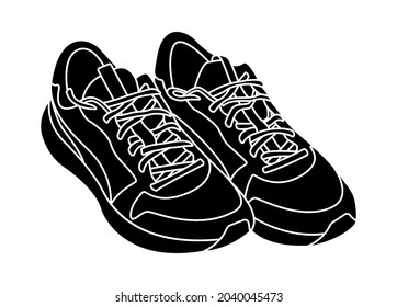 sneakers silhouette monochrome vector illustration isolated on white background. active lifestyle sports shoes illustration for your business promotion
