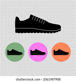 Sneakers simple icon and round icons with sport shoes. Isolated vector illustration and clipart with training, running and fitness footwear. Website colored elements.
