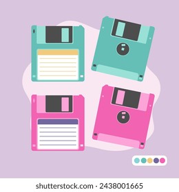 Sneakers and skateboard in 90s style.90 style illustration in flat design.Vector illustration.
