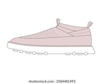 Sneakers slippers for girls technical flat drawing vector mockup illustration.