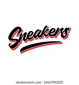 Sneakers slogan custom lettering logo for tshirt streetwear. Sneaker logo sport shoes black red white on white background. Vector Icon Logo Illustration