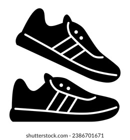 Icono sólido de zapatillas, concepto de gimnasio, señalización de zapatos en fondo blanco, icono de calzado deportivo en estilo glifo para concepto móvil y diseño web. Gráficos vectoriales