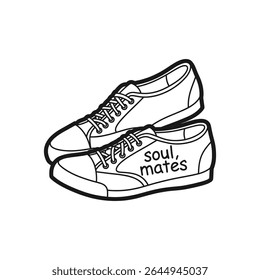 Sneakers with 'soul mates' text design for romantic theme – Vector Illustration