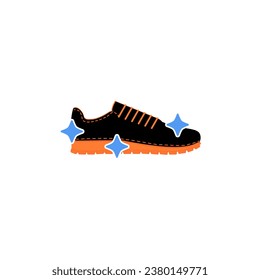 Sneakers y estrellas brillantes con brillo. Deportes corriendo el cuidado de zapatos y limpio. Vector de color.