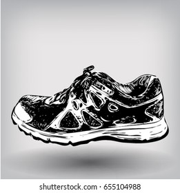Sneakers, sport shoes hand drawn, vector illustration.
