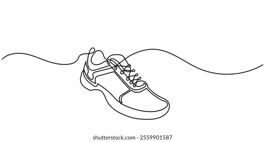 Sneakers Sports Shoe Vector.Continuous line drawing of Fashion sneaker illustration. Line art Modern, Fashionable, stylish, and sports casual shoes.single-line sneakers isolated on a white background.