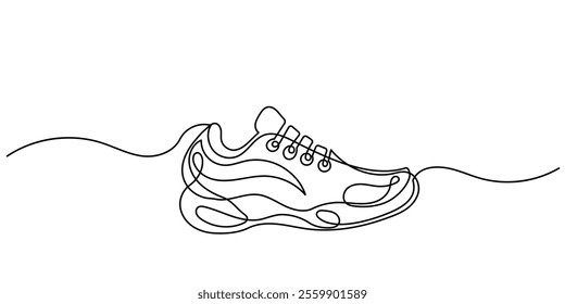 Sneakers Sports Shoe Vector.Continuous line drawing of Fashion sneaker illustration. Line art Modern, Fashionable, stylish, and sports casual shoes.single-line sneakers isolated on a white background.