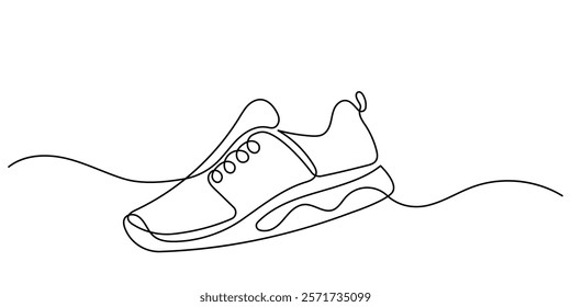 Sneakers Sports Shoe Vector.Continuous line drawing of Fashion sneaker illustration. Line art Modern, Fashionable, stylish, and sports casual shoes.single-line sneakers isolated on a white background.