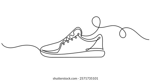 Sneakers Sports Shoe Vector.Continuous line drawing of Fashion sneaker illustration. Line art Modern, Fashionable, stylish, and sports casual shoes.single-line sneakers isolated on a white background.