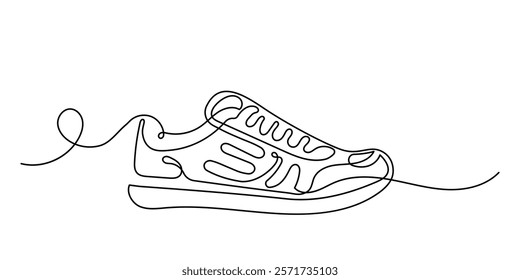 Sneakers Sports Shoe Vector.Continuous line drawing of Fashion sneaker illustration. Line art Modern, Fashionable, stylish, and sports casual shoes.single-line sneakers isolated on a white background.