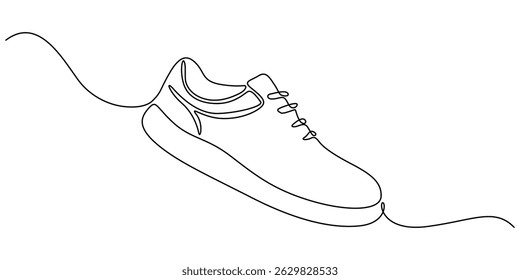 Sneakers sports shoes in a continuous one line drawing. Vector illustration isolated, Casual sneakers shoes continuous one line drawing. Vector illustration of sneakers sports shoes in a continuous.