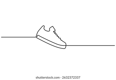 Sneakers sports shoes in a continuous one line drawing. Vector illustration isolated, Casual sneakers shoes continuous one line drawing. Vector illustration of sneakers sports shoes in a continuous.