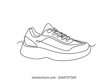 Sneakers sports shoes in a continuous one line drawing. Vector illustration isolated.Hand drawn one line vector. Editable stroke