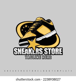 SNEAKERS STORE LOGO TEMPLATE, WITH A GRAY BACKGROUND
