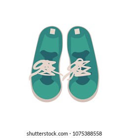 Sneakers top view - sport shoes for running, fitness or walking isolated on white background. Equipment for sportsperson to do workout. Healthy and active lifestyle concept, vector illustration.