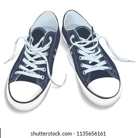 Sneakers top view. Sport shoes vector illustration. Isolated realistic blue keds