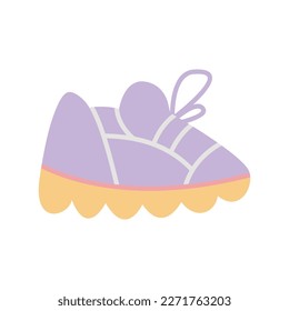 Sneakers with tractor soles, lilac running shoes, cartoon style. Trendy modern vector illustration isolated on white background, hand drawn, flat design.