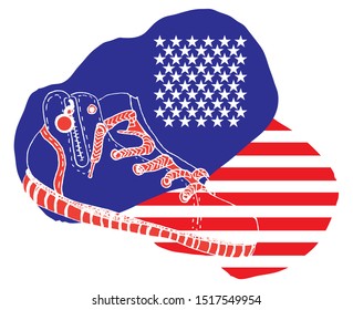 sneakers, travel in america, vector, hand drawing, isolate, illustration