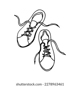 sneakers with untied laces - hand drawn doodle. pair of women's sneakers vector sketch