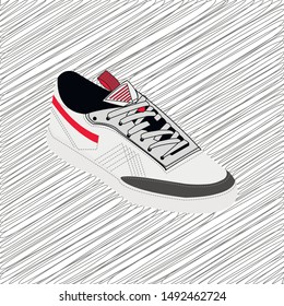 Sneakers vector cartoon illustration. Isolated on grey. Simple flat design element for book, sticker, magazine. Sport boots logo, poster, postcard, fashion booklet, flyer. 