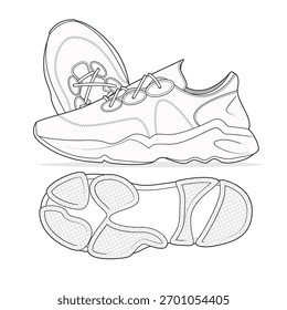 Sneakers vector design mockup template technical flat sketch.