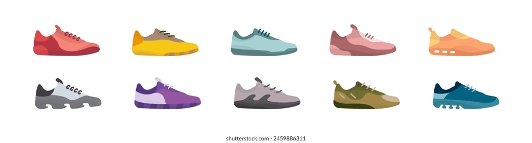 Sneakers vector icon set. Shoes stylish logo colored. Sports shoes vector. Running symbol. Sneaker icon on a white background vector. Vector illustration.