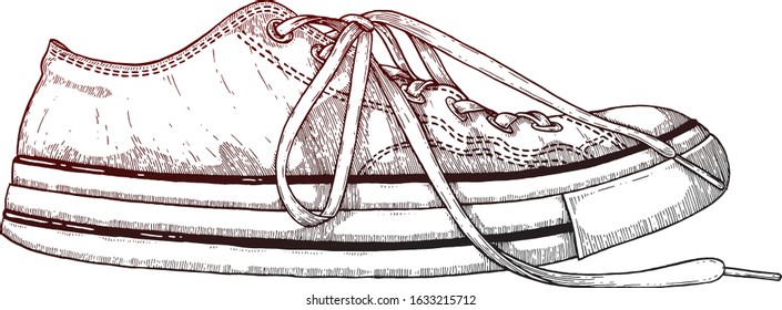 Sneakers. Vector illustration. Ink work.