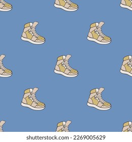 Sneakers vector seamless pattern. Cute repeat background for textile, design, fabric, cover etc.