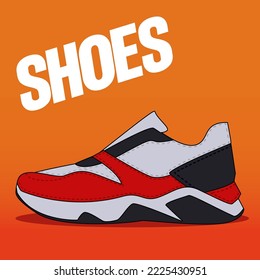 Sneakers. Vector Shaped Design. Vector illustration. Sneakers in 3 colors, red, black, white. Fashion shoes. suitable for stickers, social media, t-shirts, posters etc