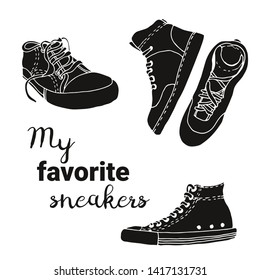 Sneakers vector sketch, hand drawn active shoes isolated on white background