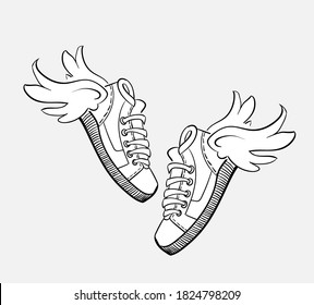 sneakers wings vector illustration isolated line art