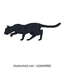 Sneaking Black Cat. Vector Single Cartoon Illustration